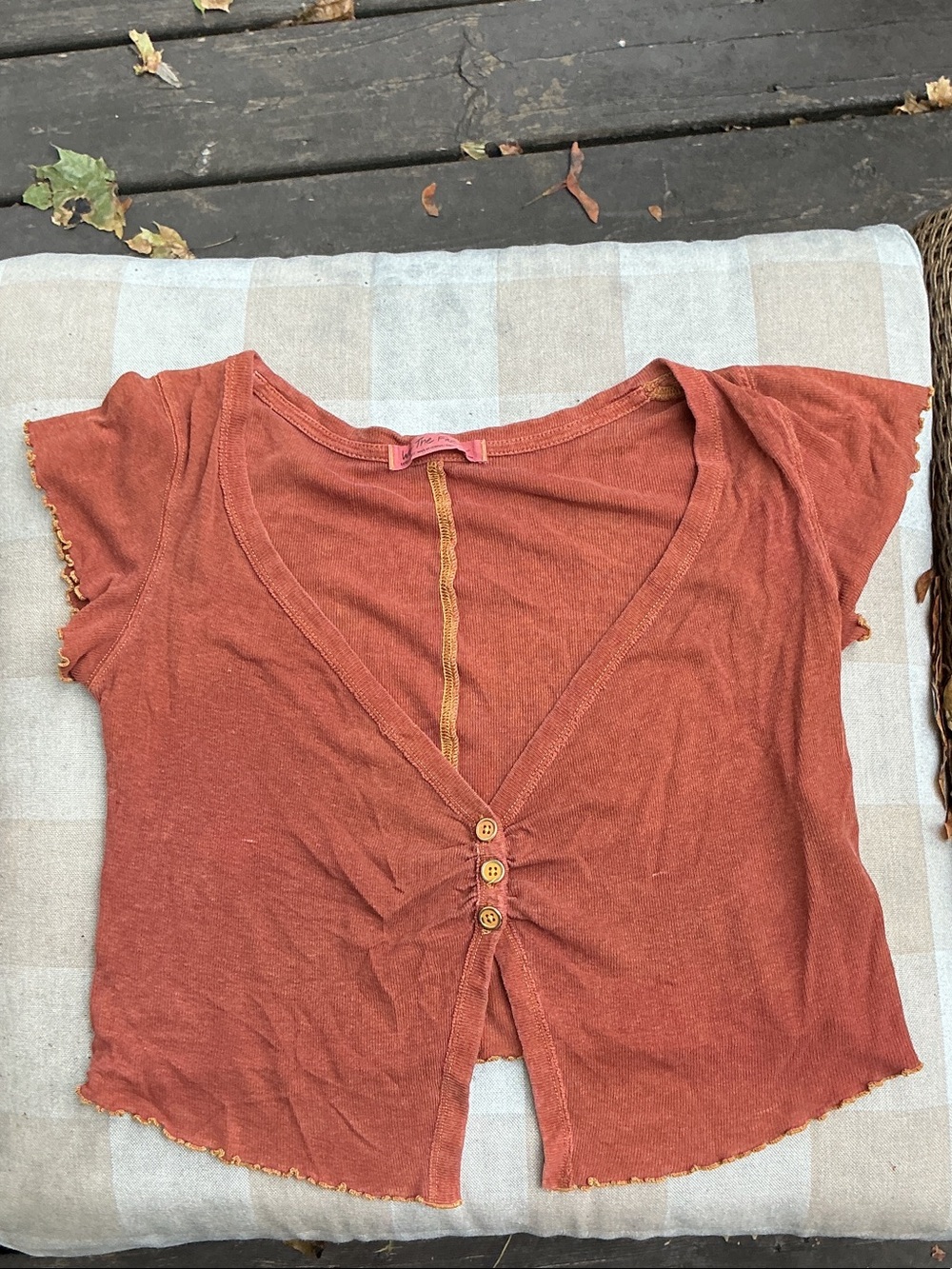 Free People We the Free Rust Orange Button-Front Crop Tee